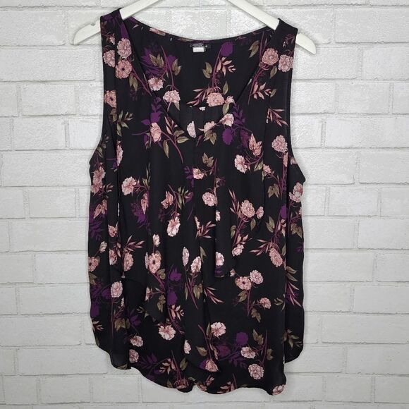 Torrid Black Purple Pink Floral Sleeveless Crepe Blouse - Picture 1 of 4